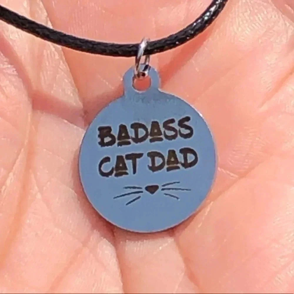 Badass Cat Dad High Polish Stainless Steel Necklace NWT